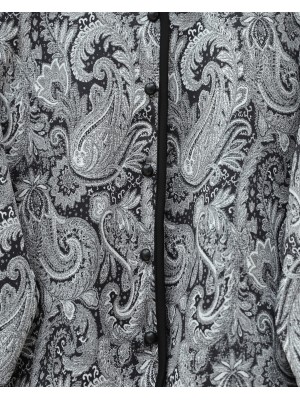 Etnik Desenli Top Düğmeli Scuba Takım -Siyah