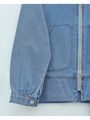 Önü Fermuarlı Çift Cepli Etekli Kot Takım -Buz Mavi