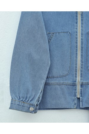 Önü Fermuarlı Çift Cepli Etekli Kot Takım -Buz Mavi