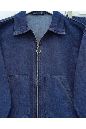 Önü Fermuarlı Çift Cepli Etekli Kot Takım -İndigo