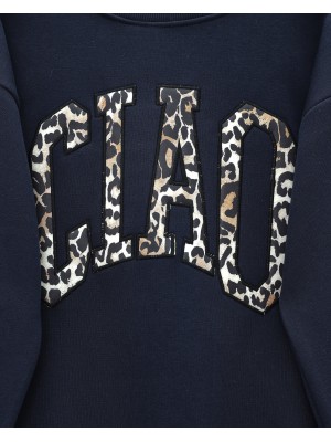 Önü Yazılı Leopar Deseni Detaylı Üç İplik Sweat Takım  -Laci