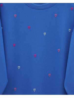 Yuvarlak Yaka Kalp Desenli Penye Tunik  -Mavi