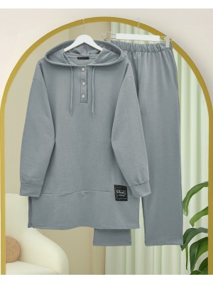 Çıtçıtlı  Arma Detaylı İkili Penye Takım   -Gümüş