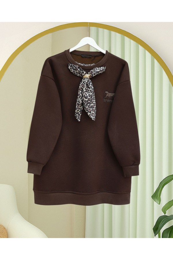 Scarf Leopard Emblem 3 Yarn Sweater -Dark Coffee