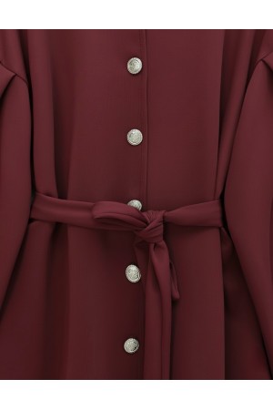 Scuba Suit with Belted Waist and Buttoned Front Trousers -Maroon