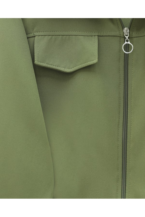 Double-piece set with front zipper, elasticated waist and cuffs, and pocket details. -Cagla Green