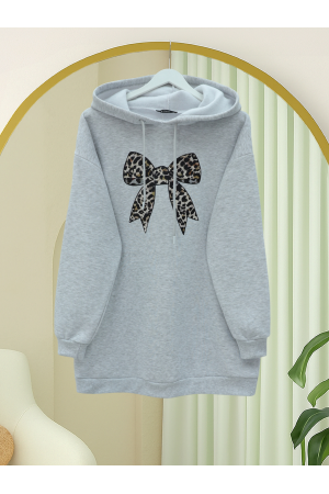Fiyonk Detaylı Kapşonlu Penye Sweat  -Açık Gri