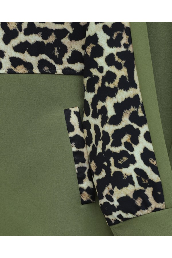 Shirt Collar Zippered Trouser Suit  -Khaki