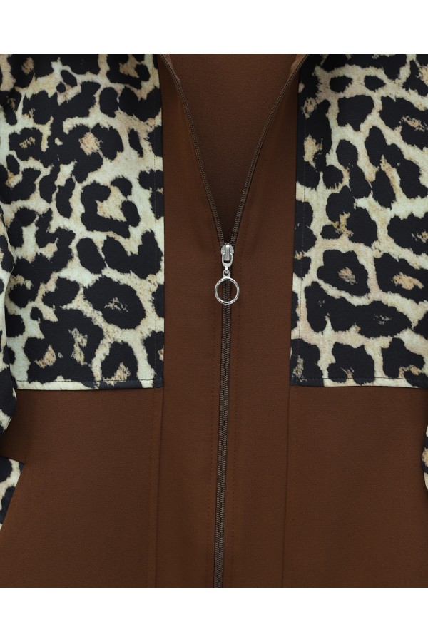 Shirt Collar Zippered Trouser Suit  -Snuff