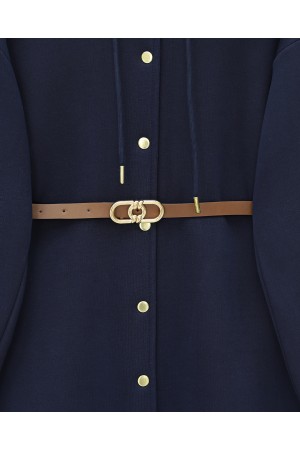 Kapşonlu Önü Çıtçıtlı Beli Kemerli Üç İplik Sweat Kap -Laci