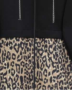 بدلة غوص بغطاء رأس بنقشة جلد النمر وتفاصيل سلسلة -أسود