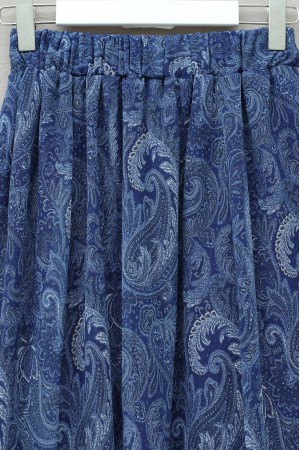 تنورة شيفون بنقوش عرقية، خصر مطاطي، مبطنة، وحافة غير متماثلة -اللون النيلي