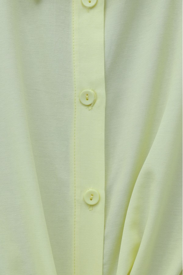 Belted Waist Spanish Sleeve Poplin Shirt Blouse -Yellow