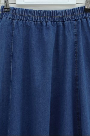 Yan Cepli Beli Lastikli Kot Etek -Koyu Mavi