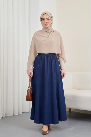 Yan Cepli Beli Lastikli Kot Etek -Laci