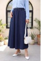 Denim Skirt with Side Pockets and Elastic Waistband -Navy blue