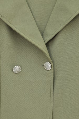 Double-front buttoned, double-breasted collar jacket and skirt set (double crepe). -Cagla Green