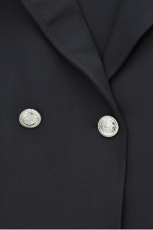 Double-front buttoned, double-breasted collar jacket and skirt set (double crepe). -Black