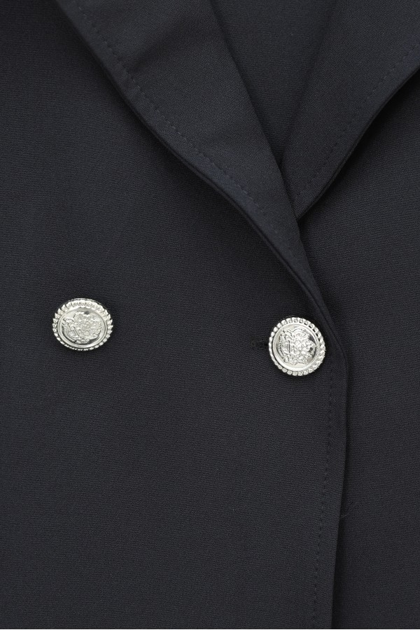 Double-front buttoned, double-breasted collar jacket and skirt set (double crepe). -Black