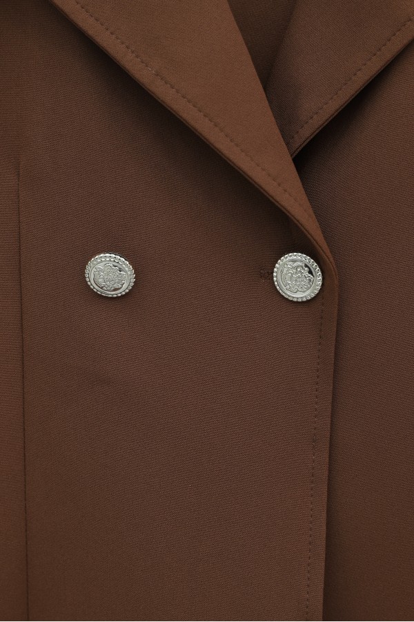Double-front buttoned, double-breasted collar jacket and skirt set (double crepe). -Snuff