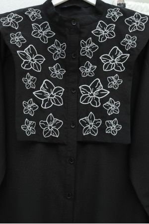 قميص بوبلين مطرز بتفاصيل دقيقة -أسود