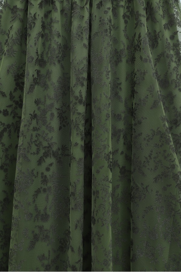 Elasticated Waist Flog Print Lined Tulle Skirt -Khaki