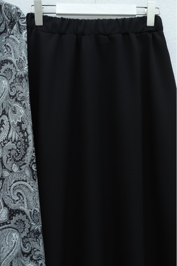 Top Button Ethnic Pattern Crepe Skirt Set -Black