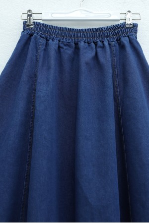 Yan Cepli Beli Lastikli Kot Etek  -İndigo