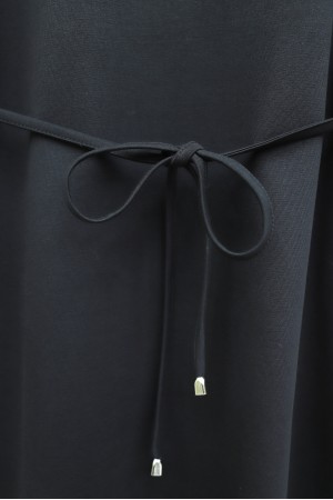 Yakalı  Düğmeli Beli Bağlamalı Penye Elbise  -Siyah