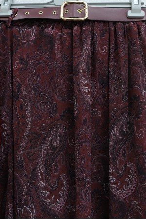 Beli Kemerli Fularlı Astarlı Etekli Şifon Takım  -Bordo