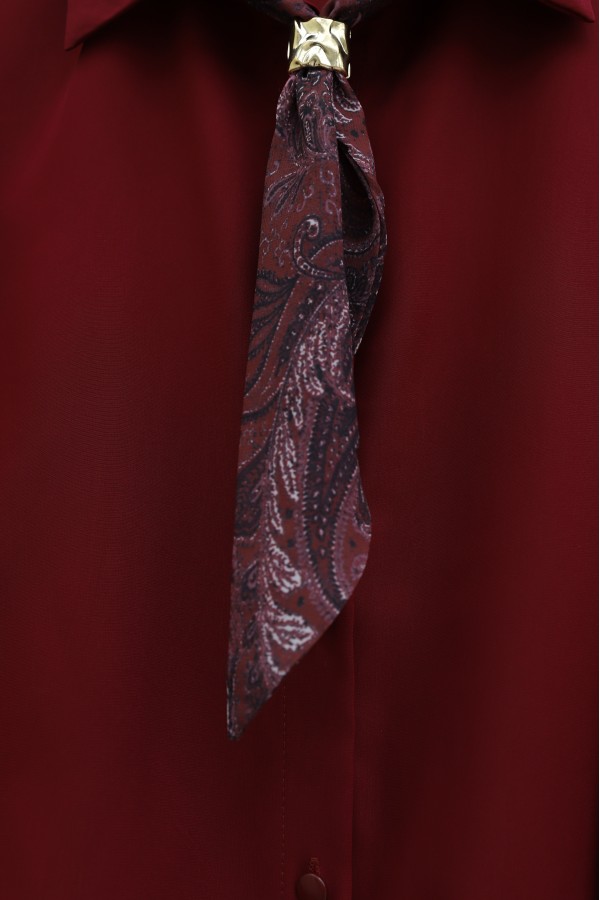 Belted, Scarfed, Lined Chiffon Skirt Set -Maroon
