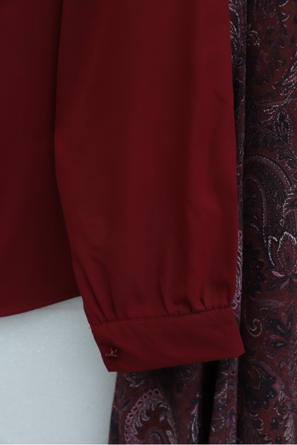 Belted, Scarfed, Lined Chiffon Skirt Set -Maroon