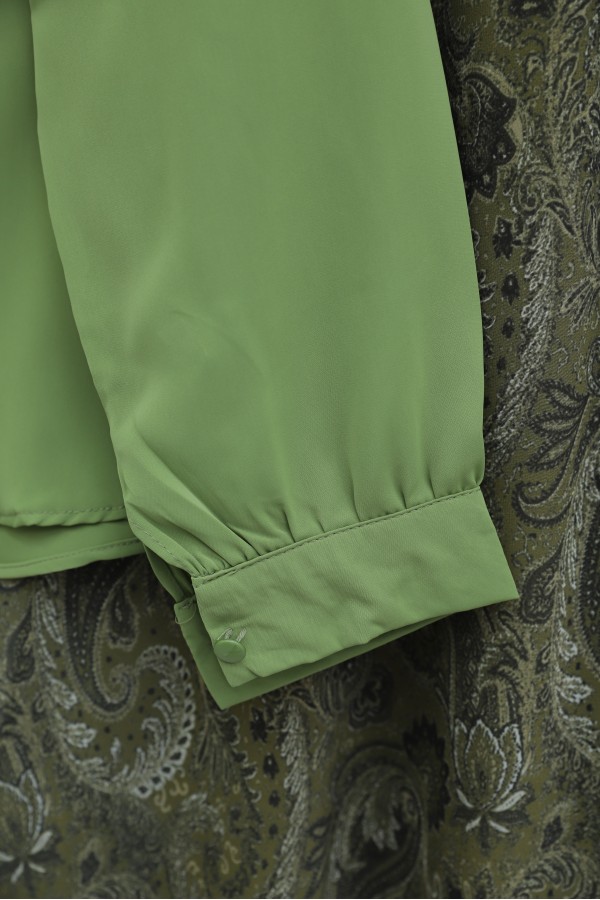 Belted, Scarfed, Lined Chiffon Skirt Set -Cagla Green