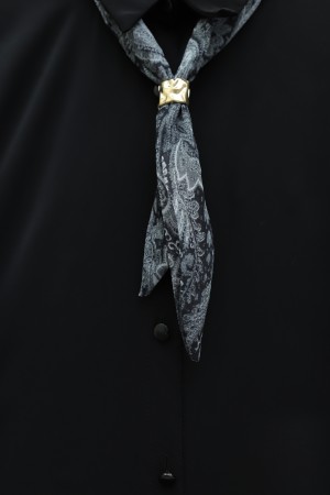 Beli Kemerli Fularlı Astarlı Etekli Şifon Takım  -Siyah