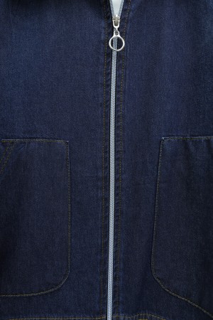 Önü Fermuarlı Çift Cepli Etekli Kot Takım  -K.Laci