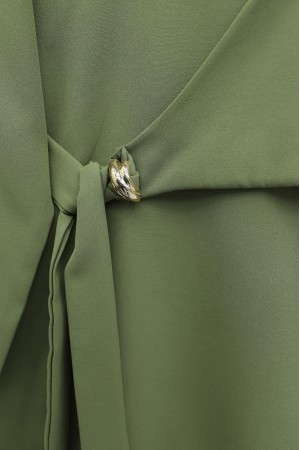 Cross-Laced Buckle Slit Pants Double Set -Khaki