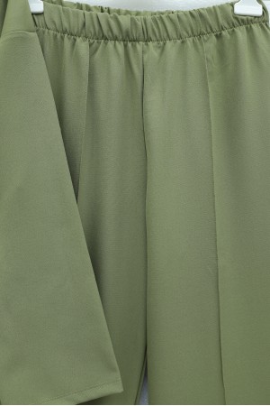 Cross-Laced Buckle Slit Pants Double Set -Khaki