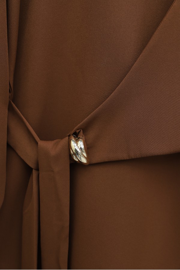 Cross-Laced Buckle Slit Pants Double Set -Brown