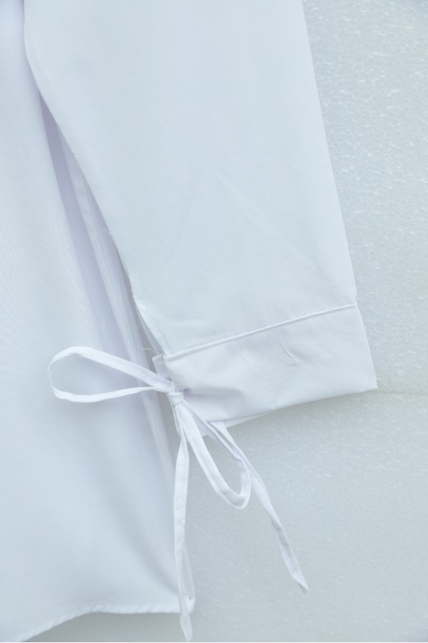 Yakası Dantelli Beli Ve Kolu Bağcıklı Poplin Tunik  -Beyaz