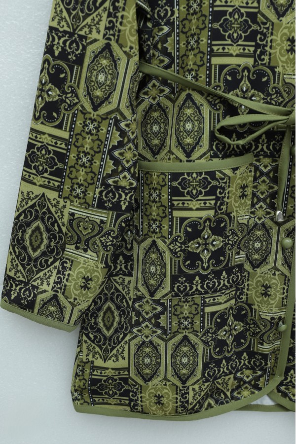 Button-down, Pocketed, Belted, Patterned Trousers Double Set -Khaki