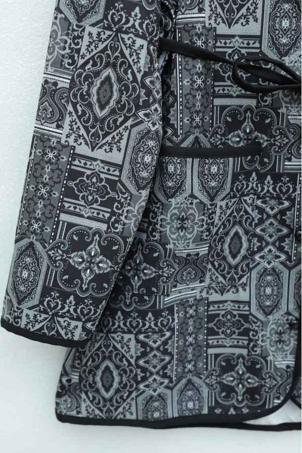 Button-down, Pocketed, Belted, Patterned Trousers Double Set -Black