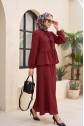 Front-tie, elasticated sleeve, crinkle kimono set with skirt. -Maroon