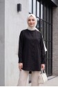 Kol Manşeti Drapeli Oval Kesim Gömlek -Siyah