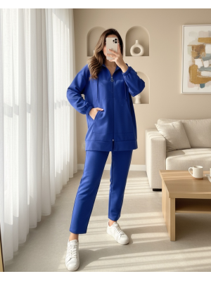 Fermuarlı Kapşonlu Penye Takım -İndigo