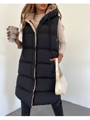 Kapşonlu Çift Taraflı Şişme Yelek -Siyah