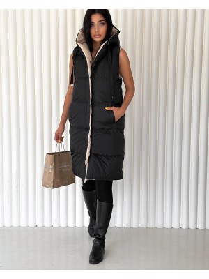 Kapşonlu Çift Taraflı Şişme Yelek -Siyah