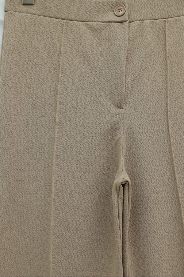 Düğmeli Likralı Pantolon -Vizon