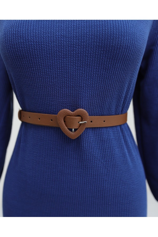 Turtleneck Corduroy Dress -İndigo