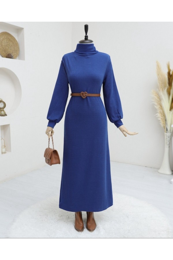 Turtleneck Corduroy Dress -İndigo