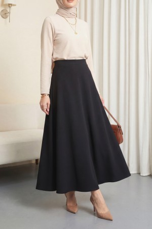 İthal Likralı Krep Kumaş Kiloş Çan Etek -Siyah
